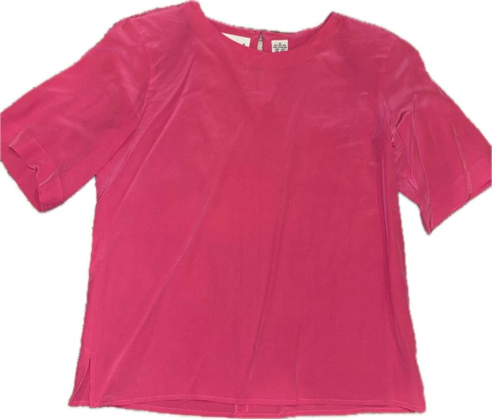 Vintage Anne Klein II Magenta Pink 100% Silk Short Sleeve Blouse Size 6